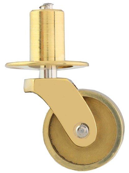 Solid Brass Pivot-and-Plate Caster with 1 inch Brass Wheel in Un-Lacquered Brass.